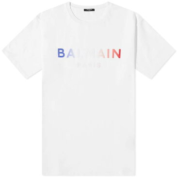 バルマン メンズ Tシャツ トップス Balmain Gradient Paris Logo Tee Blanc