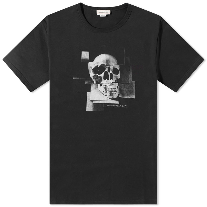 アレキサンダー・マックイーン メンズ Tシャツ トップス Alexander McQueen Skull Photo Montage Logo Tee Black & Mix