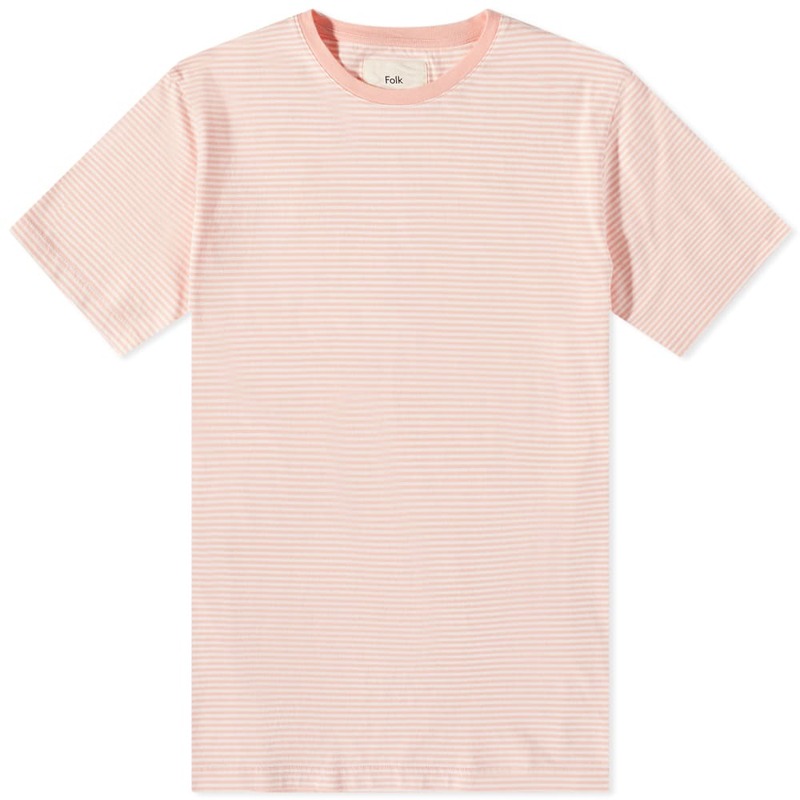 フォーク メンズ Tシャツ トップス Folk Stripe Tee Coral Off White