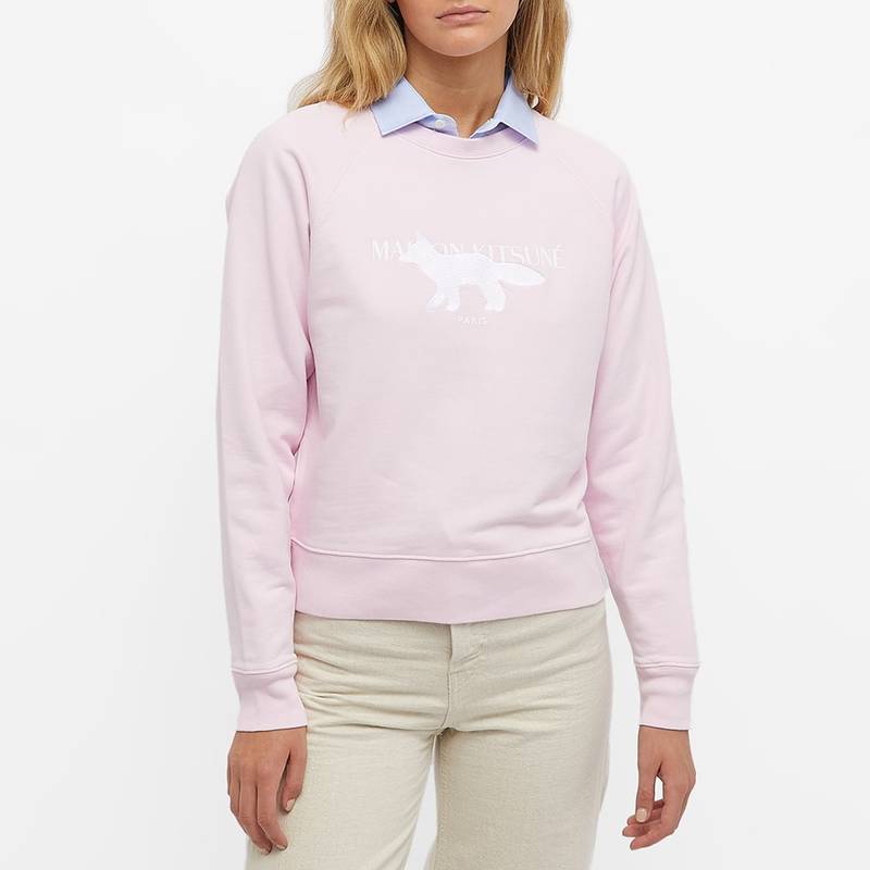 メゾンキツネ レディース パーカー・スウェット アウター Maison Kitsune Fox Stamp Adjusted Crew Sweat Light Pink