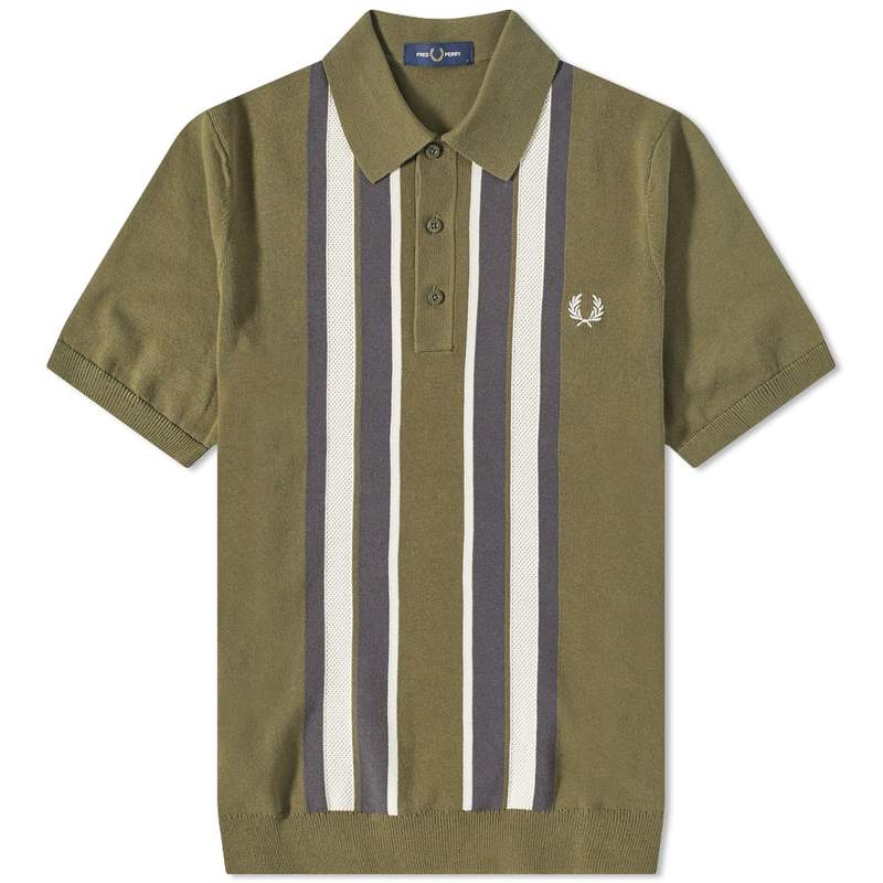 フレッドペリー メンズ ポロシャツ トップス Fred Perry Stripe Knit Polo Military Green