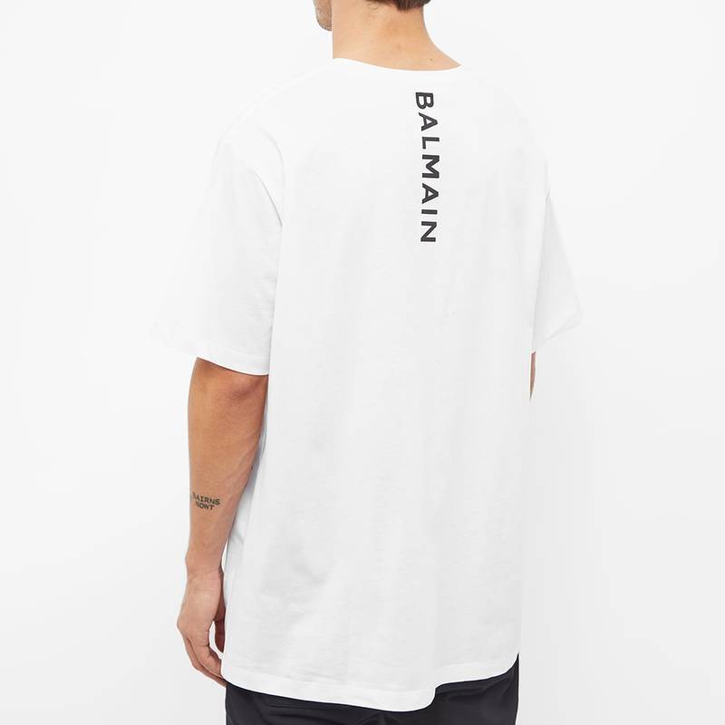 バルマン メンズ Tシャツ トップス Balmain Oversized Back Logo Tee White & Black