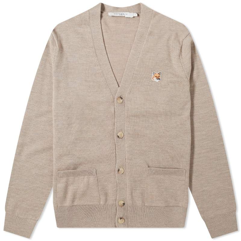 メゾンキツネ メンズ ニット・セーター アウター Maison Kitsune Fox Head Patch Classic Cardigan Beige Melange