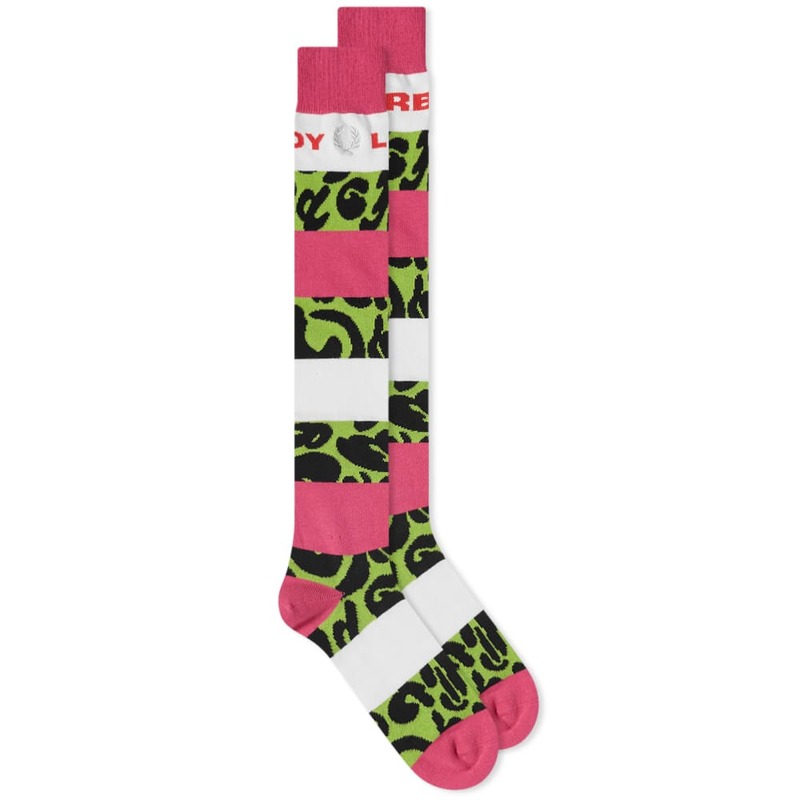 フレッドペリー レディース 靴下 アンダーウェア Fred Perry x Charles Jeffrey Loverboy Stripe Sock Hotpink & Green