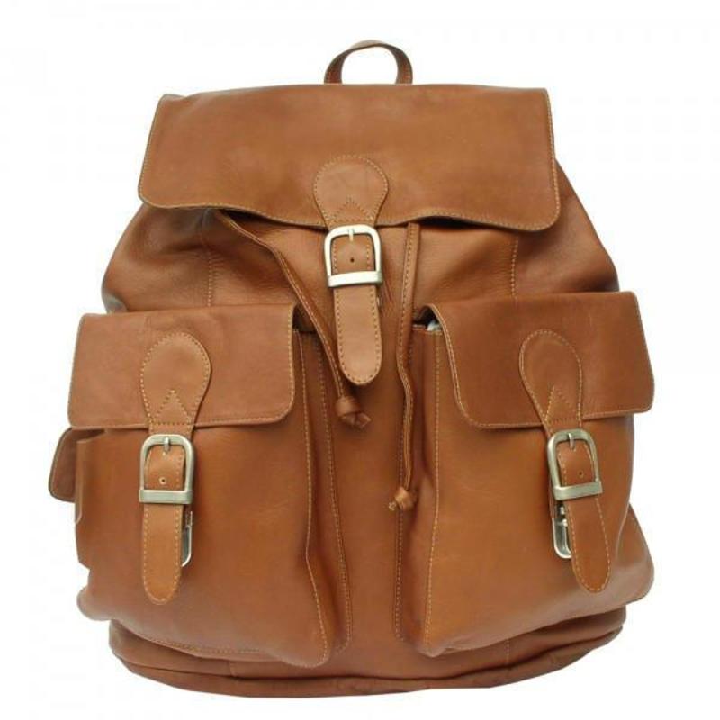 ピエル レザー メンズ バックパック・リュックサック バッグ Piel Leather Large Buckle-Flap Backpack Saddle