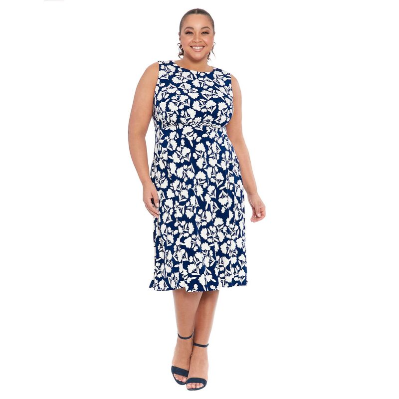 【送料無料】 ロンドンタイムス レディース ワンピース トップス Plus Size London Times Midi Dress Navy Ivory