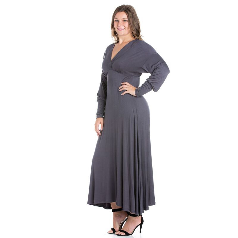 【送料無料】 24セブンコンフォート レディース ワンピース トップス Plus Size 24seven Comfort Apparel V-Neck Long Sleeve Maxi Dress Red