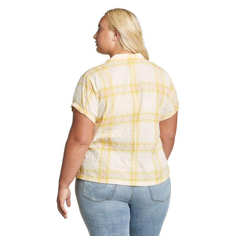 【送料無料】 エディー バウアー レディース シャツ トップス Plus Size Eddie Bauer Plaid Packable Camp Shirt Gold Dust