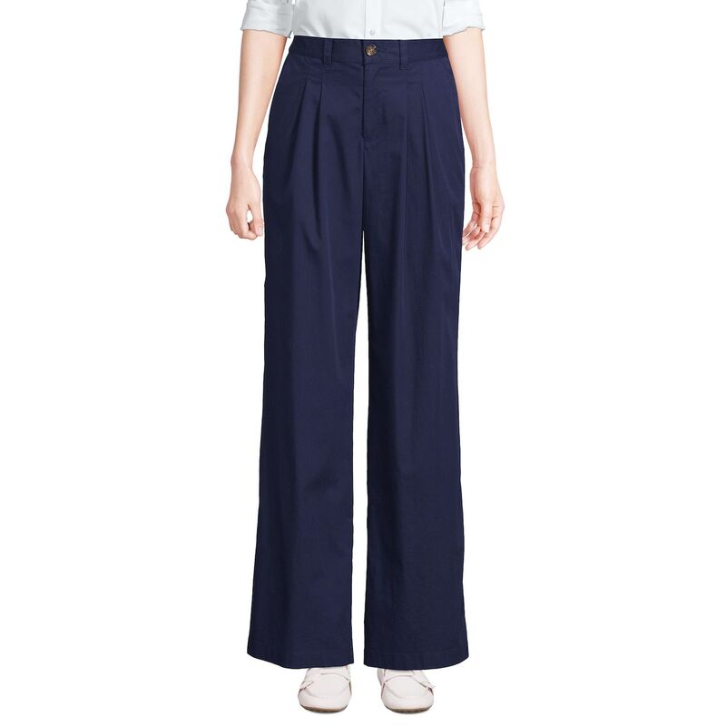 【送料無料】 ランズエンド レディース カジュアルパンツ ボトムス Women's Lands' End High Rise Crisp Poplin Chino Wide Leg Pants Deep Sea Navy