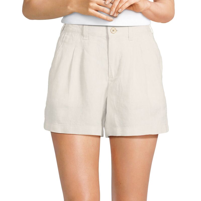 【送料無料】 ランズエンド レディース ハーフパンツ・ショーツ ボトムス Women's Lands' End 5" Linen High Waisted Pleated A-Line Shorts Flax Linen