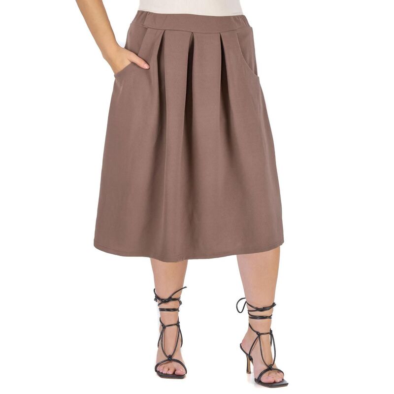 【送料無料】 24セブンコンフォート レディース スカート ボトムス Plus Size 24Seven Comfort Apparel Long Pleated A-Line Skirt Taupe