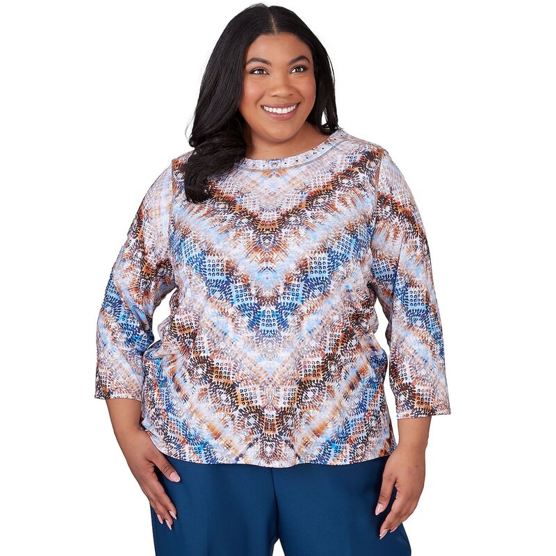 【送料無料】 アルフレッド ダナー レディース Tシャツ トップス Plus Size Alfred Dunner Python Chevron Crewneck Top Multi Blue