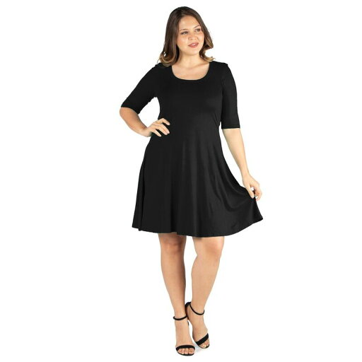 【送料無料】 24セブンコンフォート レディース ワンピース トップス Plus Size 24seven Comfort Apparel Elbow Sleeve Knee Length Dress Black 【送料無料】 24セブンコンフォート レディース ワンピース トップス Plus Size 24seven Comfort Apparel Elbow Sleeve Knee Length Dress Black