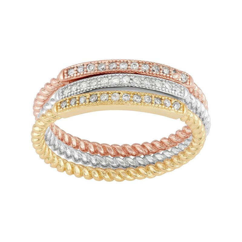 アンブランデッド レディース アクセサリー リング Unbranded Cubic Zirconia Tri-Tone Sterling Silver Twistack Ring Set Multi/None マルチカラー