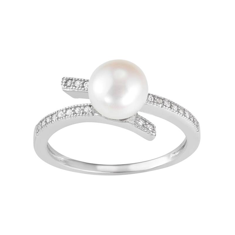 【送料無料】 アンブランデッド レディース リング アクセサリー Sterling Silver Freshwater Cultured Pearl & Lab-Created White Sapphire Bypass Ring White