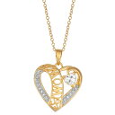 【送料無料】 アンブランデッド レディース ネックレス・チョーカー・ペンダントトップ アクセサリー 14K Yellow Gold over Sterling Silver Lab-Created White Sapphire "Mom" Heart Pendant Necklace Gold Tone