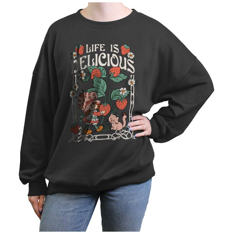 【送料無料】 ライセンス キャラクター レディース Tシャツ トップス Juniors' Strawberry Shortcake Life Is Delicious Graphic Fleece Charcoal