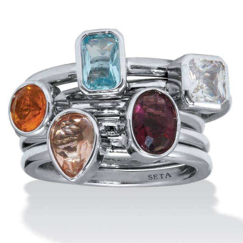 パームビーチジュエリー レディース アクセサリー リング PalmBeach Jewelry 1.32 TCW CZ and Simulated Crystal Platinum-plated 5 Piece Stackable Ring Set Multi マルチカラー