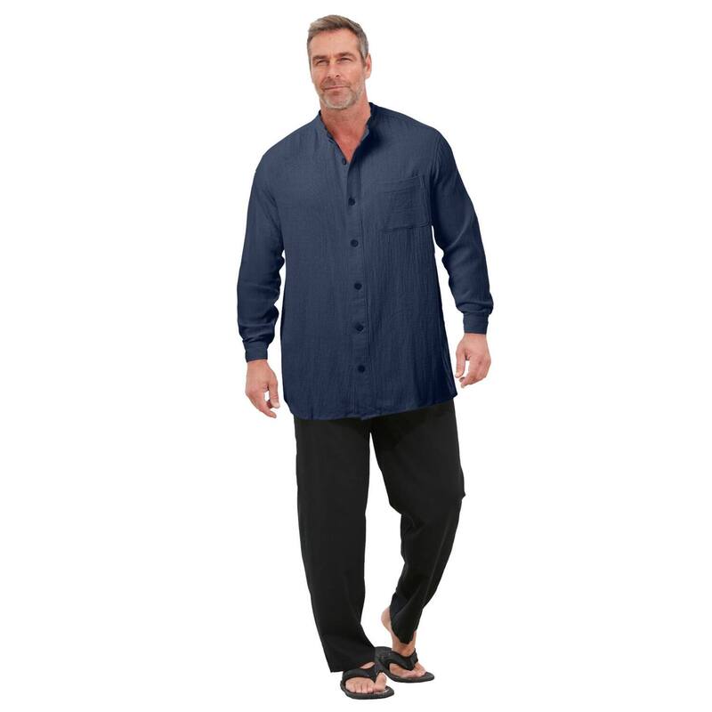キングサイズ レディース トップス Tシャツ トール KingSize Men's Big & Tall Gauze Mandarin Collar Shirt Navy ネイビー