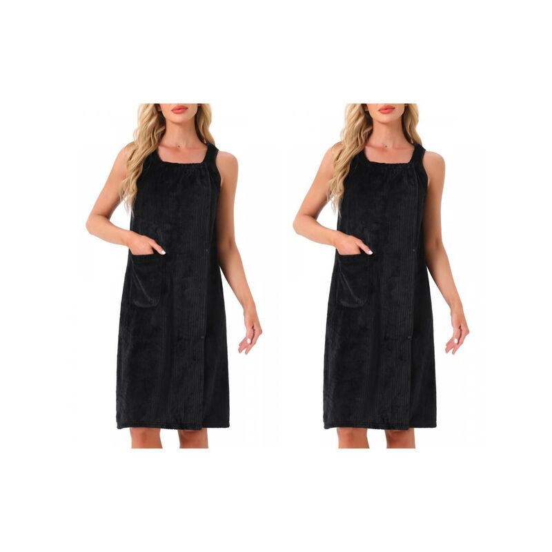 インスパイア シック レディース アンダーウェア ナイトウェア ひざ丈 ノースリーブ INSPIRE CHIC 2 Packs Women's Bath Robe Sleevelessoft Lightweight Bathrobes Cute Knee Length Robe with Pockets Black ブラック