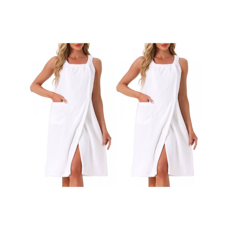 インスパイア シック レディース アンダーウェア ナイトウェア ひざ丈 ノースリーブ INSPIRE CHIC 2 Packs Women's Bath Robe Sleevelessoft Lightweight Bathrobes Cute Knee Length Robe with Pockets White ホワイト