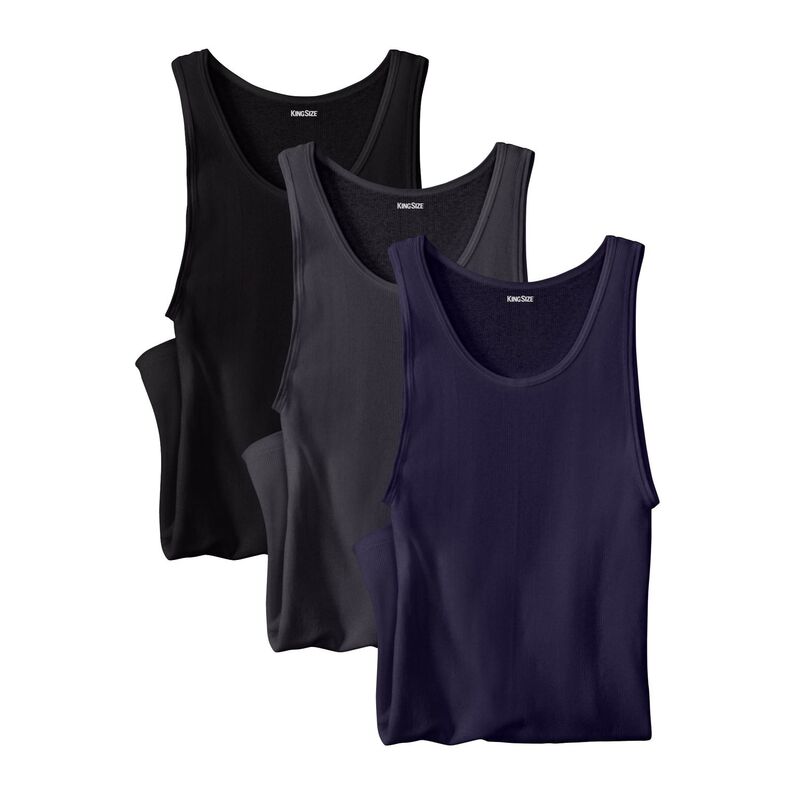 キングサイズ レディース トップス Tシャツ リブ トール コットン Kingsize Men's Big & Tall Ribbed Cotton Tank Undershirt 3-pack Basic