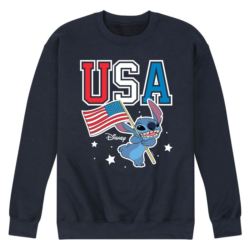 【送料無料】 ディズニー メンズ Tシャツ トップス Disney's Lilo & Stitch Men's USA Stitch Sweatshirt Navy
