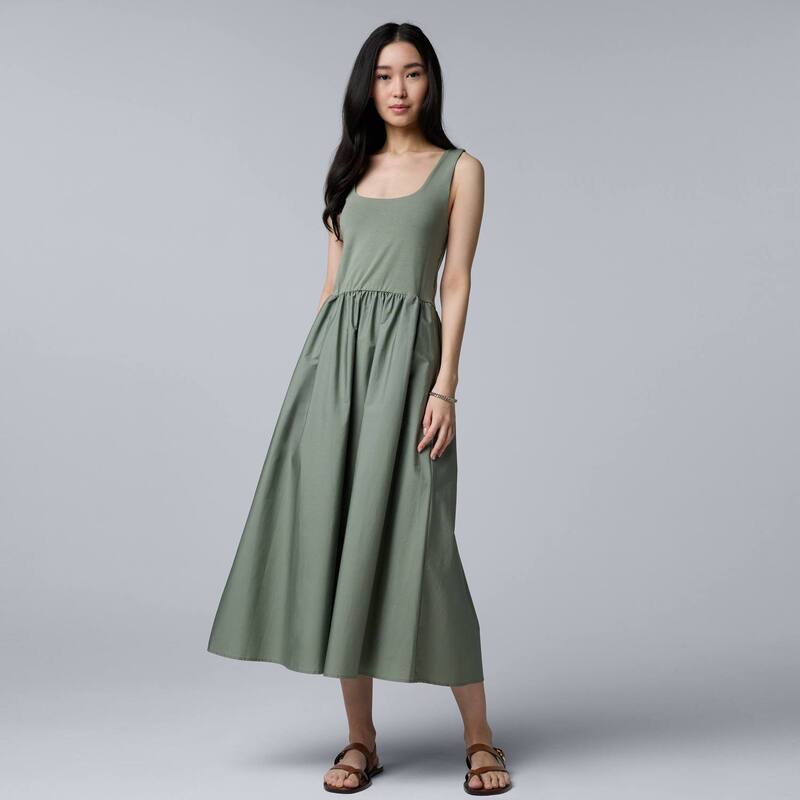 ヴェラウォン レディース トップス ワンピース ミディ Women'simply Vera Wang Mixed Media Midi Dress Malyn Olive オリーブ
