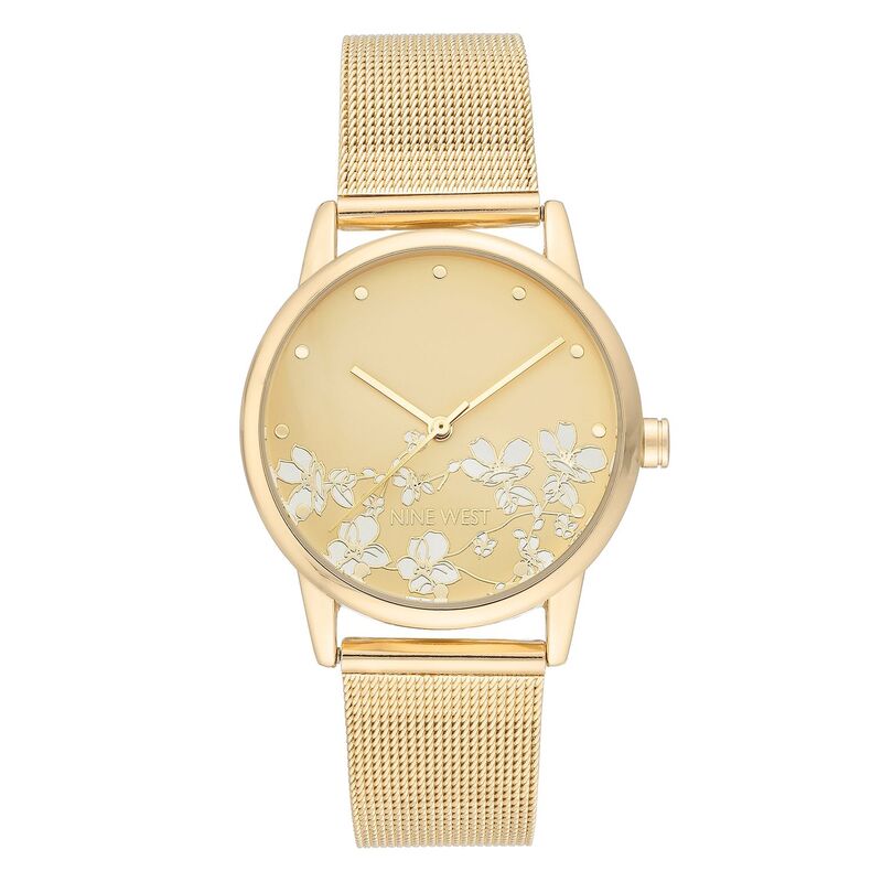 【送料無料】 ナインウェスト レディース 腕時計 アクセサリー Nine West Women's Stainless Steel Mesh Bracelet Watch with Flower Dial Gold Tone