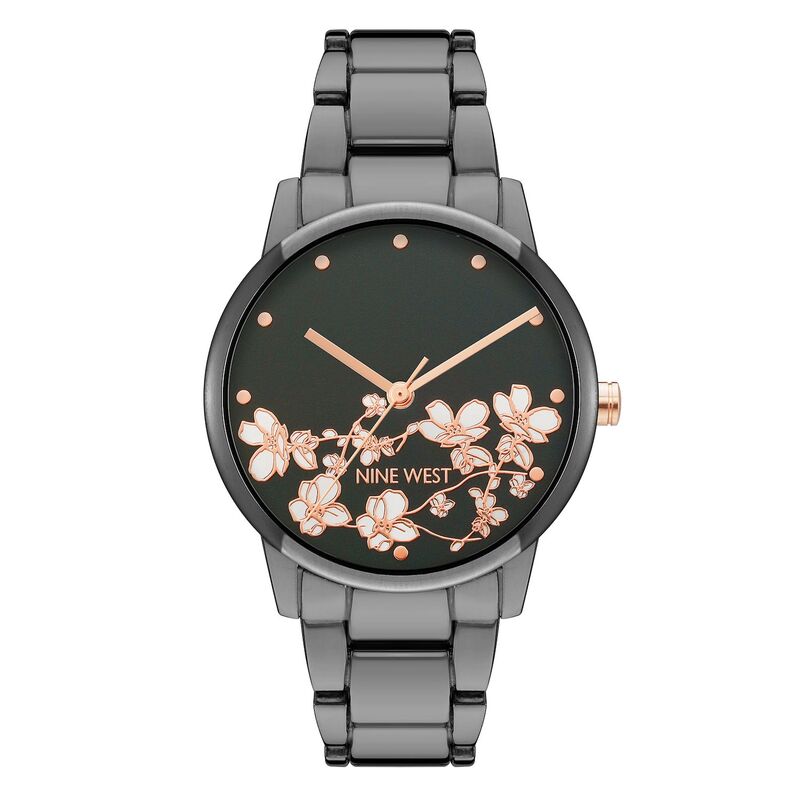 【送料無料】 ナインウェスト レディース 腕時計 アクセサリー Nine West Women's Flower Dial Two Tone Watch Gunmetal