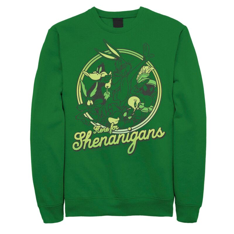 【送料無料】 ライセンス キャラクター メンズ Tシャツ トップス Men's Looney Tunes Group "Here For Shenanigans" St. Patrick's Day Sweatshirt Kelly