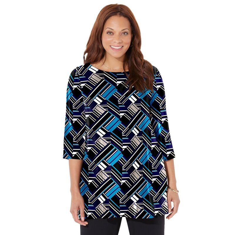 キャサリンズ レディース トップス Tシャツ プラスサイズ Catherines Women's Plusize Anywear Tunic Deep Teal Geo ティール