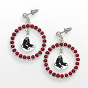 【送料無料】 ロゴアート レディース ピアス・イヤリング アクセサリー LogoArt Boston Red Sox Silver Tone Crystal Logo Charm Hoop Drop Earrings Siam