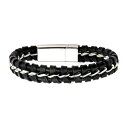 【送料無料】 アンブランデッド メンズ ブレスレット・バングル・アンクレット アクセサリー Men's Stainless Steel Black Braided Leather Clasp Bracelet Black