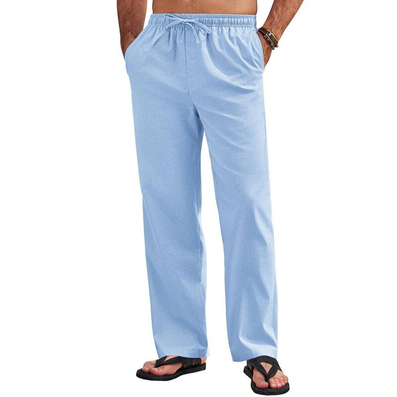 クーファンディ レディース ボトムス カジュアルパンツ リネン COOFANDY Men 039 s Linen Pants Casualoose Fit Beach Yoga Pants Lightweight Drawstring Linen Trousers Clear Blue ブルー