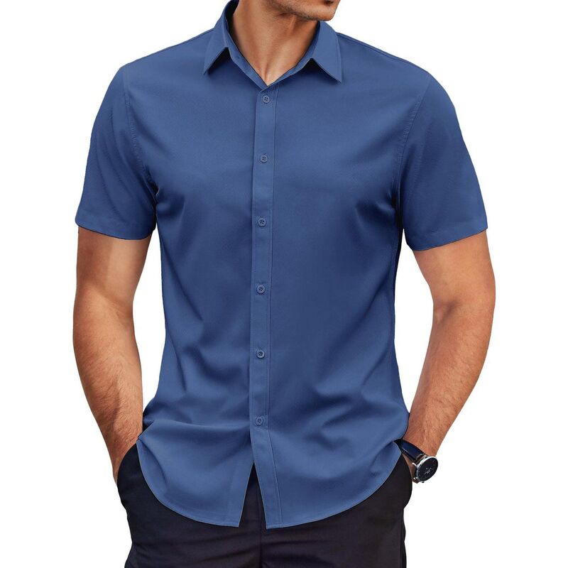 クーファンディ レディース トップス Tシャツ ボタンダウン COOFANDY Mens Dresshirt Short Sleeve Businesshirt Wrinkle-Free Button Down Shirt Dark Blue ブルー