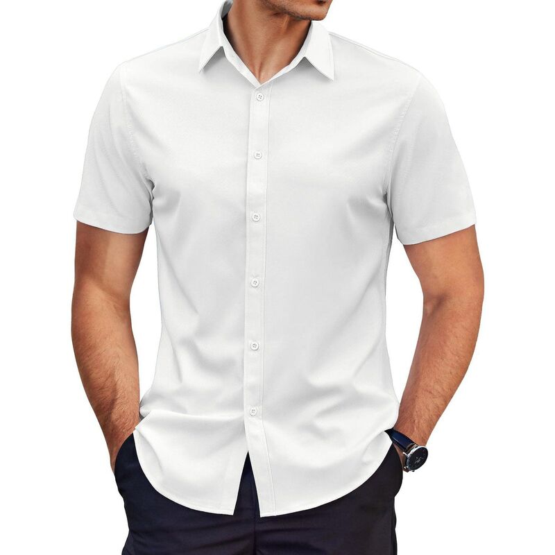 クーファンディ レディース トップス Tシャツ ボタンダウン COOFANDY Mens Dresshirt Short Sleeve Businesshirt Wrinkle-Free Button Down Shirt White ホワイト