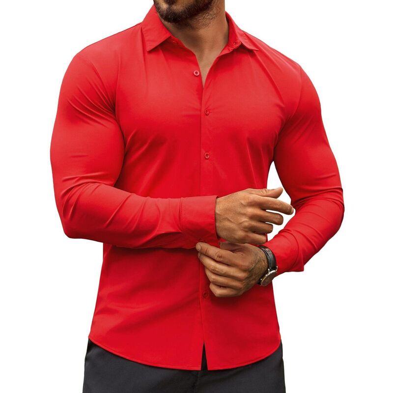 クーファンディ レディース トップス Tシャツ COOFANDY Men's Dresshirts Long Sleeve Casual Shirt Stretch Muscle Fit Shirt Red レッド