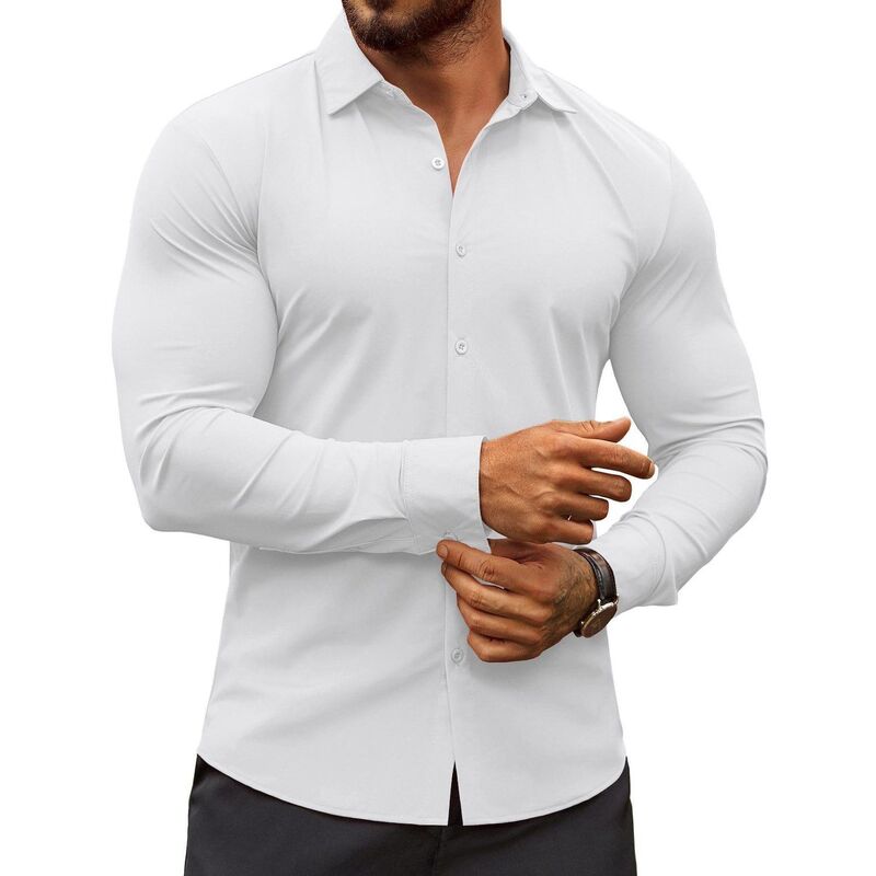クーファンディ レディース トップス Tシャツ COOFANDY Men's Dresshirts Long Sleeve Casual Shirt Stretch Muscle Fit Shirt White ホワイト