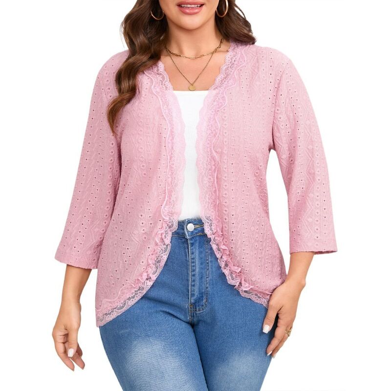 ボディサイズ レディース アウター ニット セーター プラスサイズ カーディガン BODDYSIZE Plusize Cardigan for Women Kimonopen Frontops Jacquard Knitted Summer Swimsuit Cover Up Leather Pink ピンク