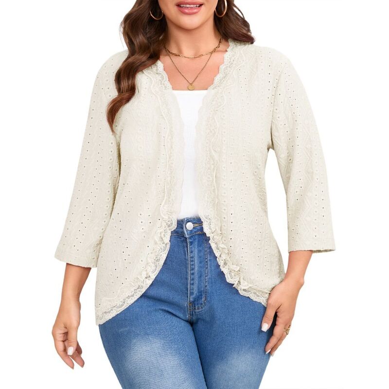 ボディサイズ レディース アウター ニット セーター プラスサイズ カーディガン BODDYSIZE Plusize Cardigan for Women Kimonopen Frontops Jacquard Knitted Summer Swimsuit Cover Up White ホワイト