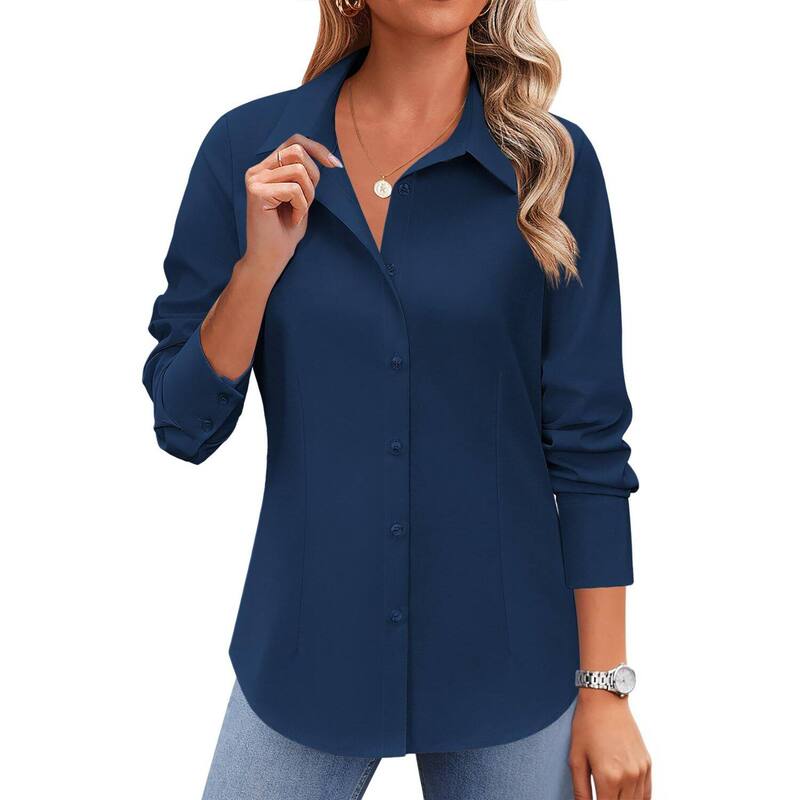ジーグー レディース トップス シャツ ボタンダウン ブラウス Zeagoo Women's Long Sleeve Wrinkle-Free Button Down Blouse Collared Office Work Top Navy Blue ネイビー