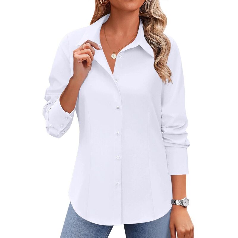 ジーグー レディース トップス シャツ ボタンダウン ブラウス Zeagoo Women's Long Sleeve Wrinkle-Free Button Down Blouse Collared Office Work Top White ホワイト