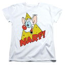 【送料無料】 ライセンス キャラクター レディース Tシャツ トップス Pinky And The Brain Narf Short Sleeve Women's T-shirt White(4)