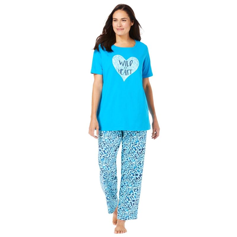 ドリームスアンドコー レディース アンダーウェア ナイトウェア プラスサイズ Tシャツ グラフィック Dreams & Co. Plusize Graphic Tee PJ Set Pool Blue Animal ブルー