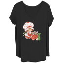 【送料無料】 ライセンス キャラクター レディース Tシャツ トップス Juniors' Plus Size Strawberry Shortcake Pink Bow V-Neck Graphic Tee Black