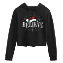 【送料無料】 ライセンス キャラクター レディース Tシャツ トップス Juniors' Believe Plaid Santa Hat Cropped Hoodie Black