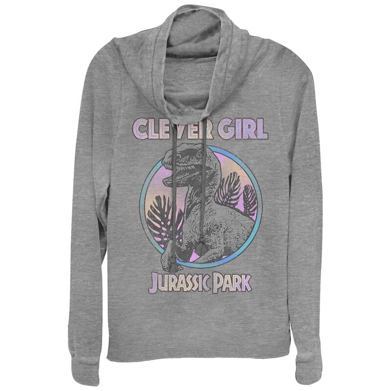 【送料無料】 ライセンス キャラクター レディース Tシャツ トップス Juniors' Jurassic World Clever Girl Cowlneck Graphic Lightweight Long Sleeve Gray Heather
