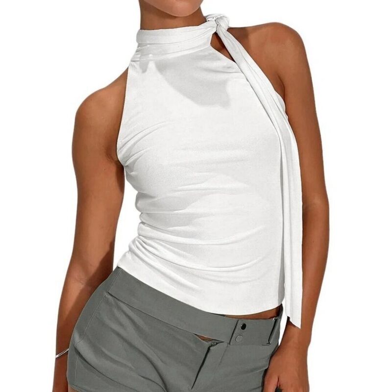 イエスファッション レディース トップス シャツ スリムフィット オープンバック ノースリーブ ホルター Yesfashion Women's Adjustable Back Neck Tie Halter Top Sleevelesslim Fit Open Back Crop Tank Top White ホワイト
