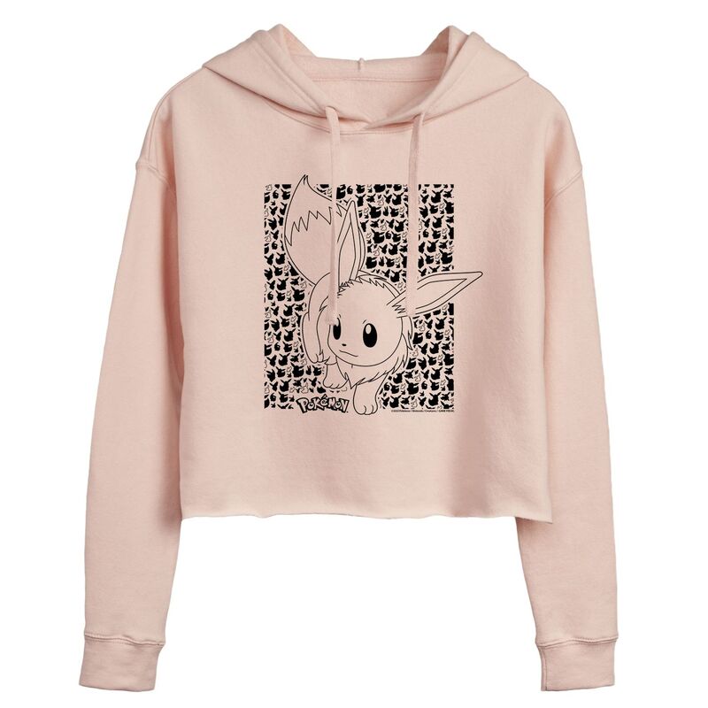 【送料無料】 ライセンス キャラクター レディース Tシャツ トップス Juniors' Pokemon Eevee Pose Cropped Graphic Hoodie Pink